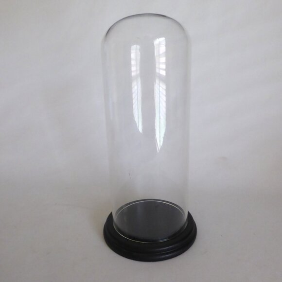 NEW 13” DECORATIVE GLASS CLOCHE DISPLAY DOME COVER BLACK WOOD BASE - Picture 1 of 6